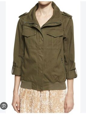Alice + Olivia “Never Say Never” Embroidered Military Utility Jacket ( size L)